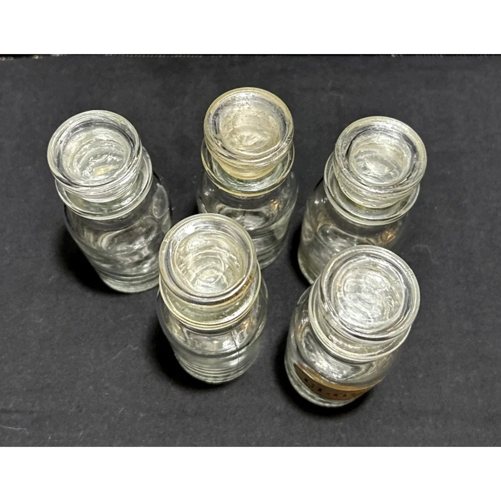 Vintage Clear Glass Apothecary Spice Jars w/Stoppers Set of 5 Japan Farmhouse